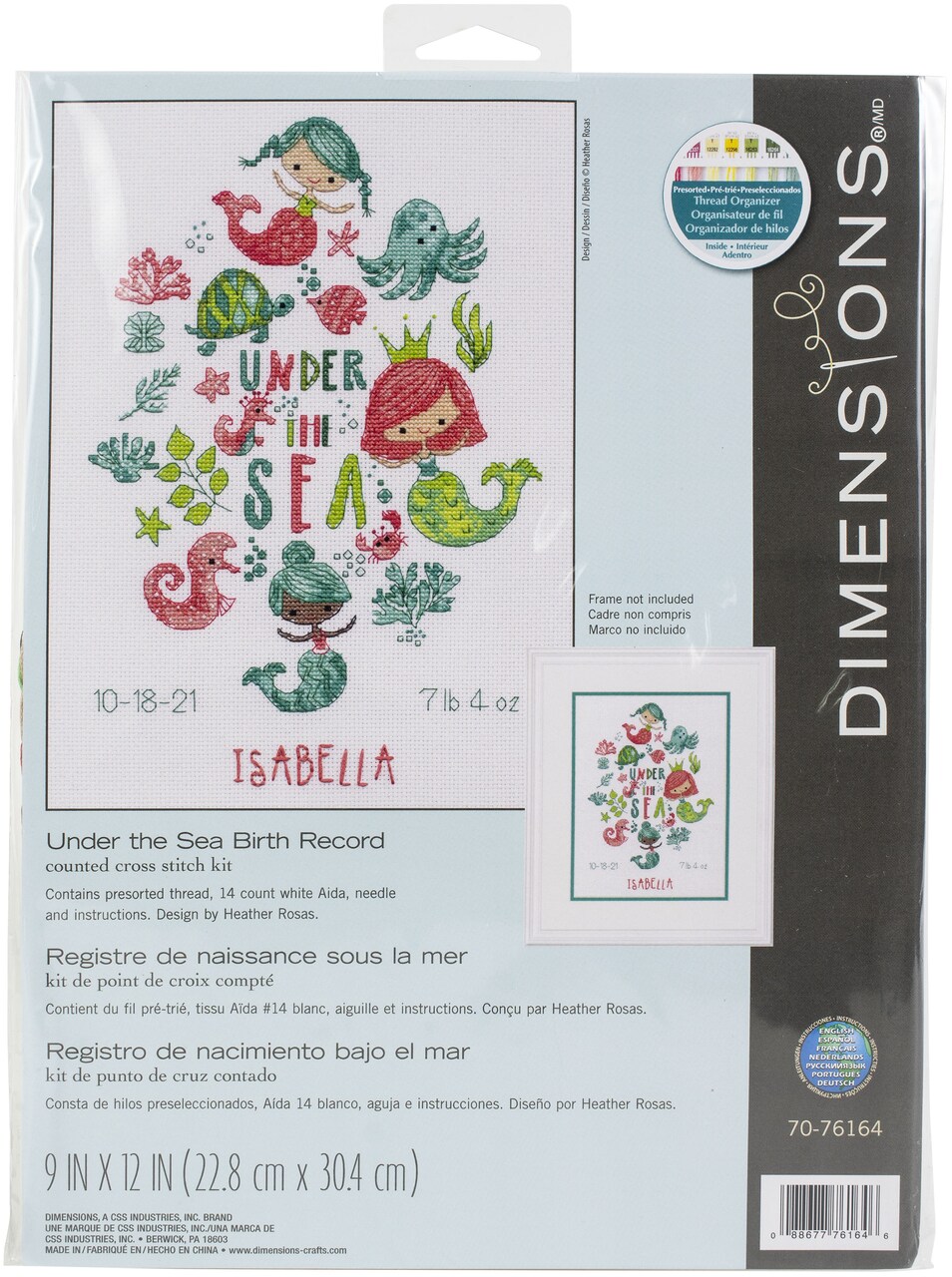 Dimensions Counted Cross Stitch Kit 12"X9"-Under The Sea Birth Record (14 Count)